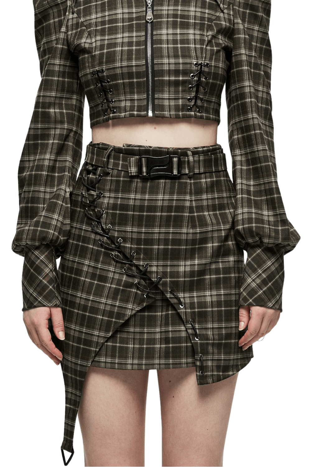 Chic Asymmetric Plaid Mini Skirt with Punk Detail