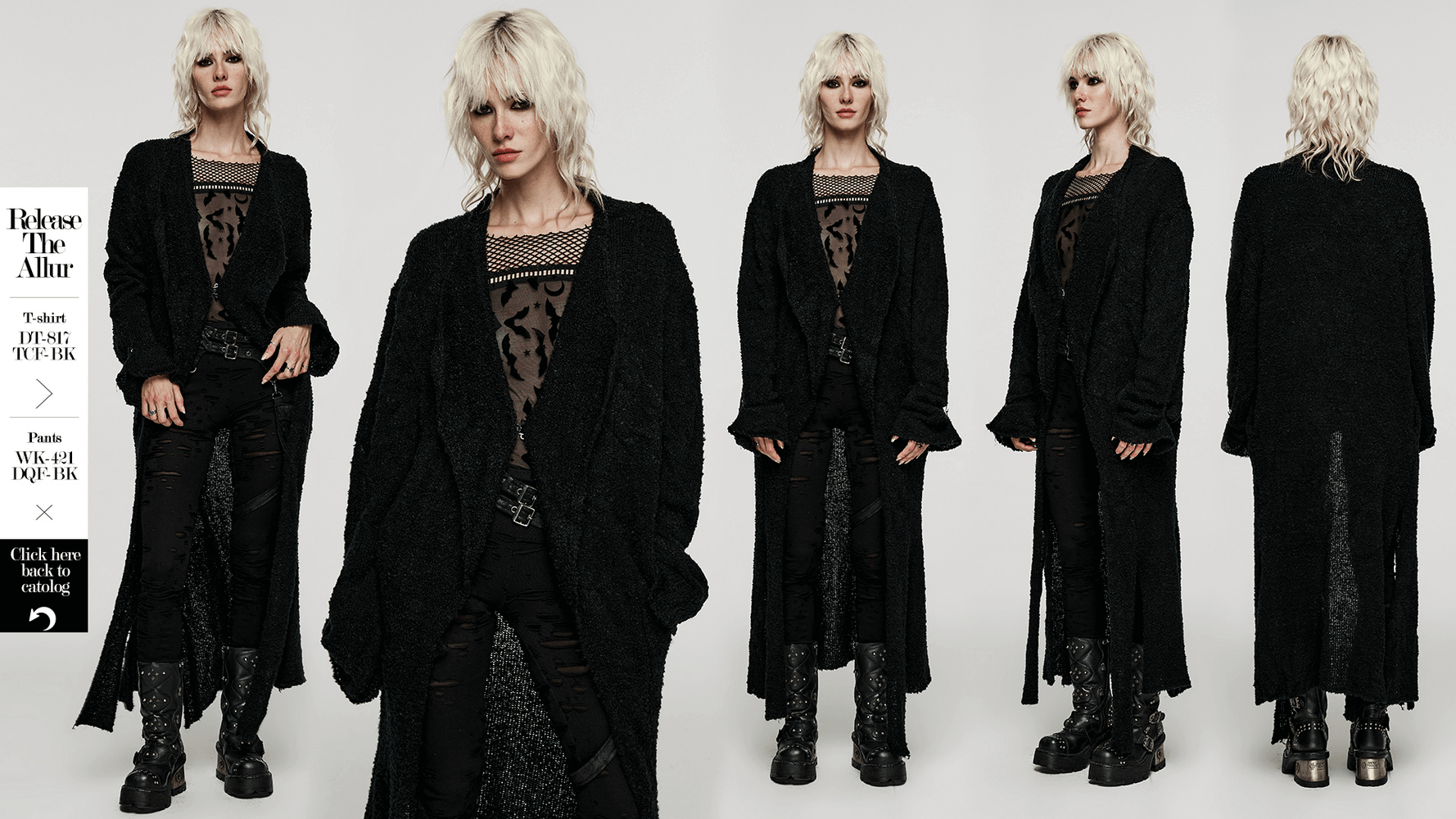 Chic asymmetric wool-blend long cardigan in black, showcasing a stylish long fit and edgy side slits.
