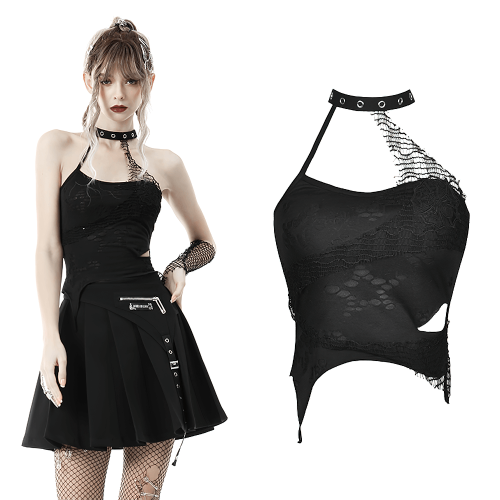 Chic asymmetrical halter top with lace-up back, perfect blend of elegance and modern style.