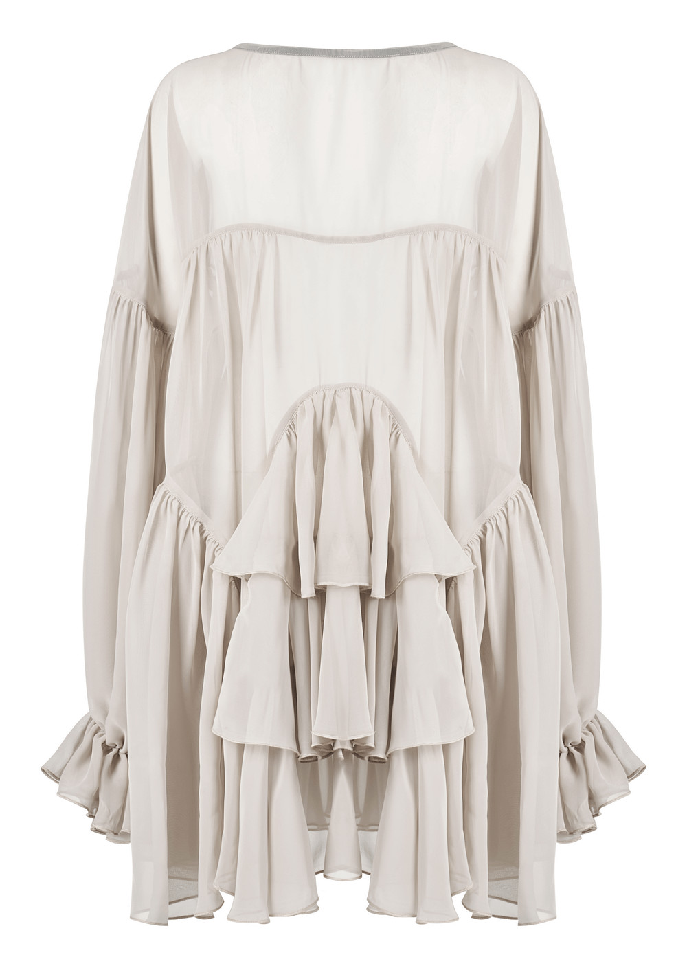 Chic Beige Chiffon Blouse with Ruffled Sleeves