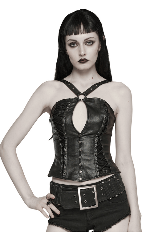 Chic Black Asymmetric Top with Eyelet Details