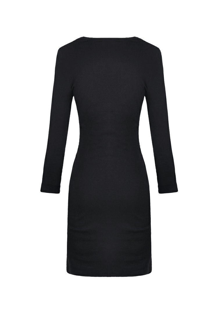 Chic Black Cut-out Long Sleeves Lace-up Dress