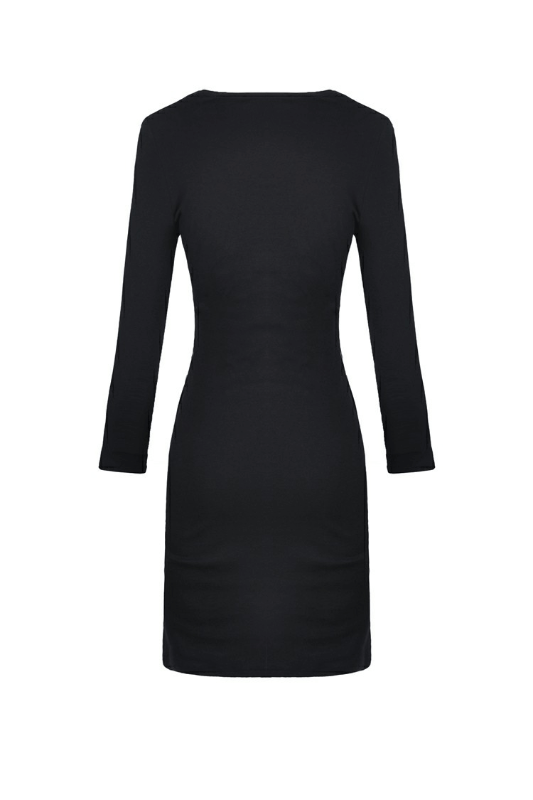Chic black cut-out long sleeves dress with corset detail, showcasing a sleek silhouette and stylish back.