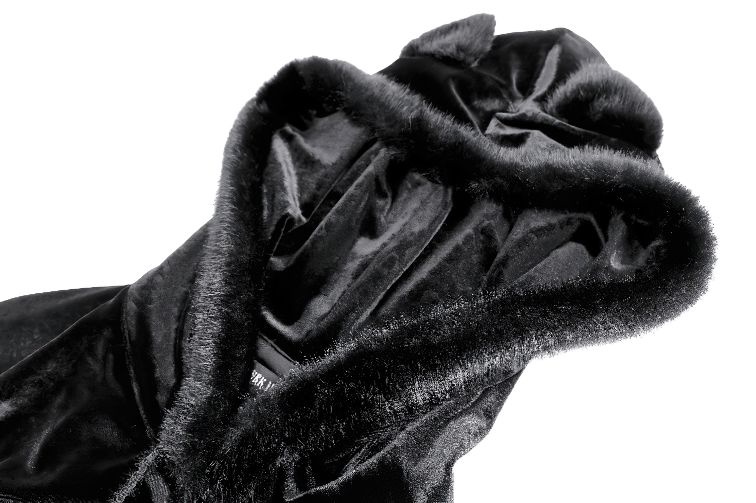 Chic Black Gothic Cat Ear Hooded Cape with Faux Fur Trim, playful black witchy poncho with pom pom ties