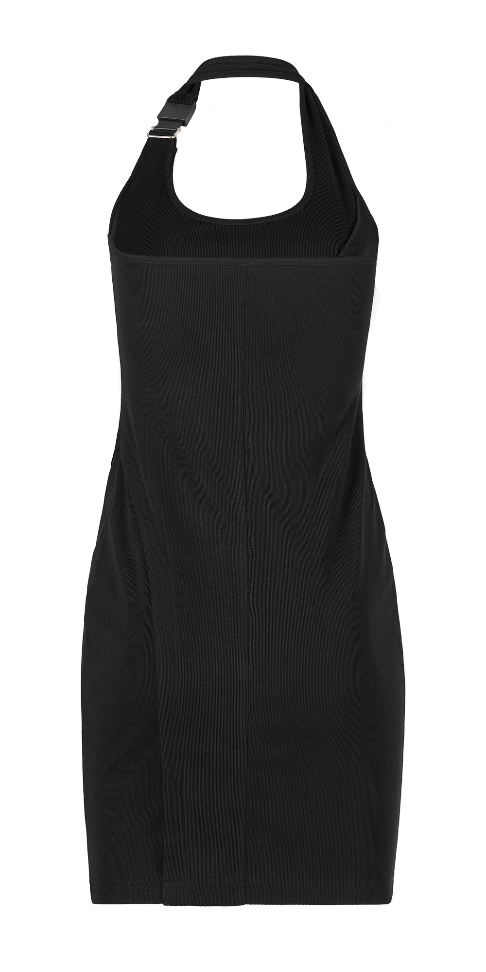 Chic Black Halter Dress with Buckle and 3D Detail