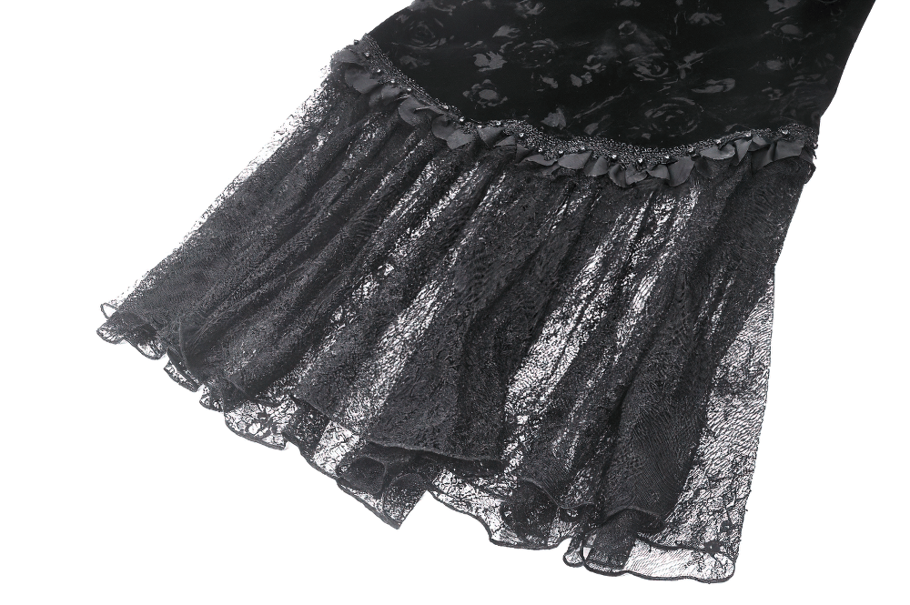 Chic Black High-Low Long Skirt with Lace Detail