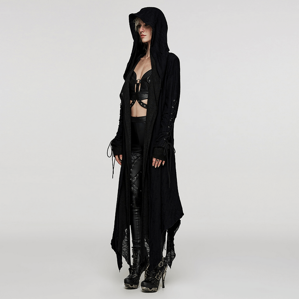 Chic Black Hooded Gothic Long Coat for Edgy Style - HARD'N'HEAVY