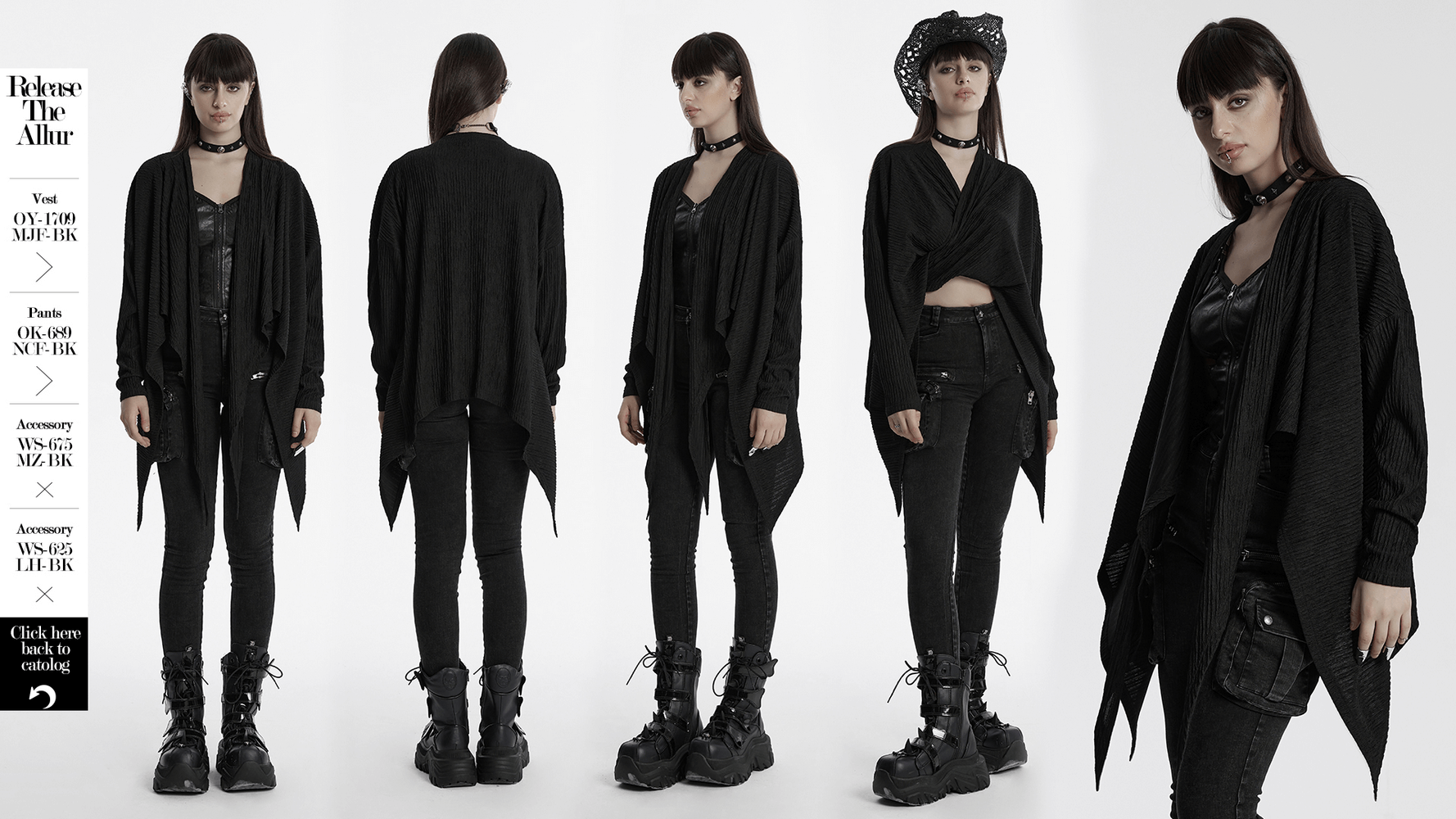 Chic black knit fashion cape for women, showcasing a punk style with a dynamic fit and irregular hem.