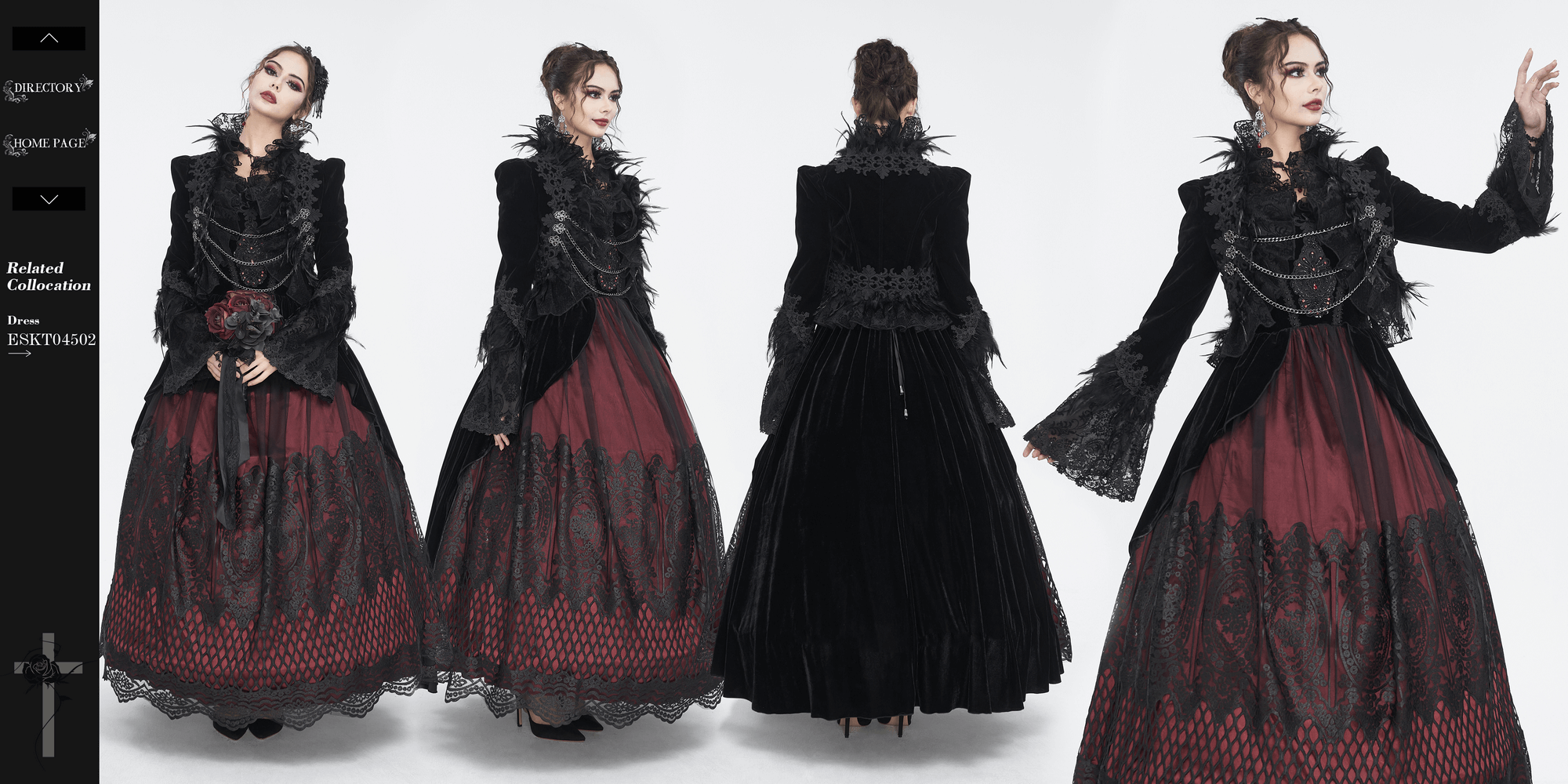 Chic Black Lace Bolero with feathers and chains, styled with a gothic-themed dress for a bold fashion statement.