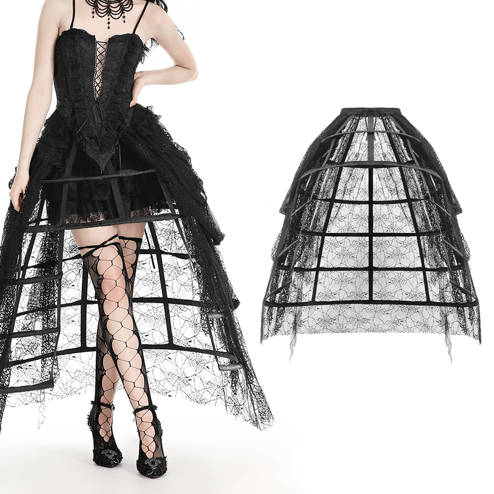 Chic Black Lace Spiderweb Cage Skirt for Women