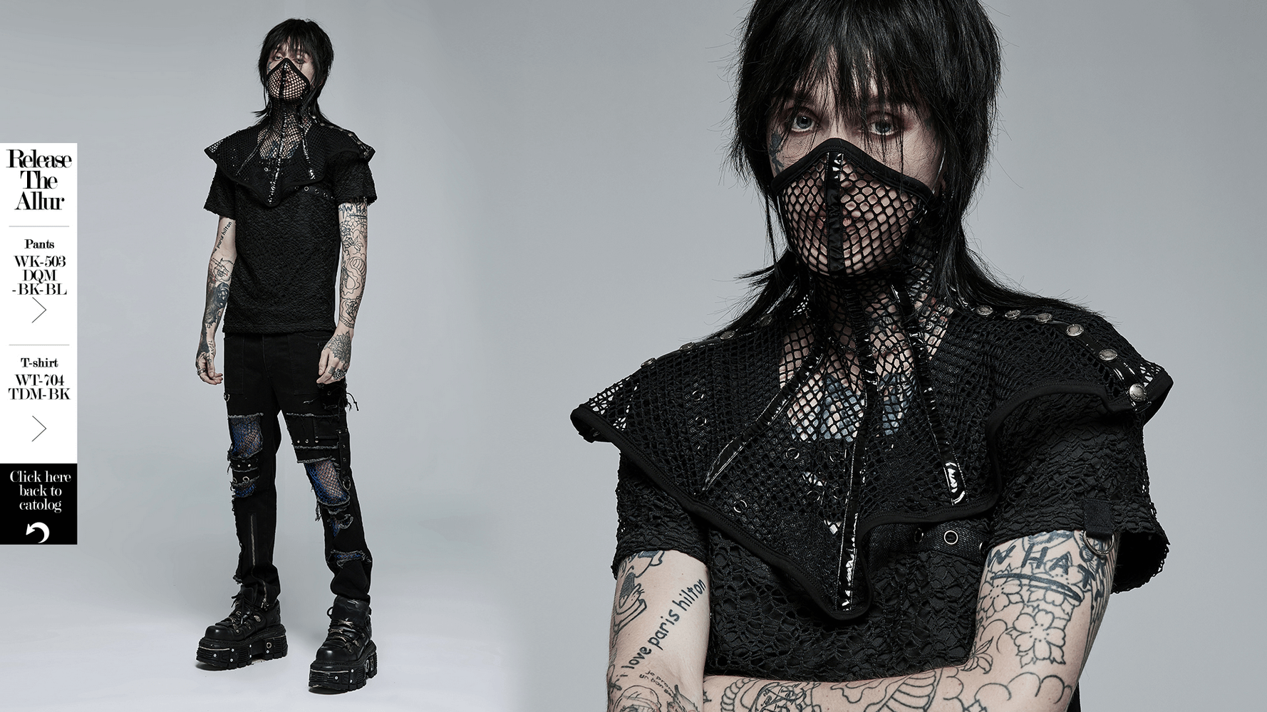 Chic black mesh statement mask collar with shoulder pads, adding sophistication and edge to stylish outfits.