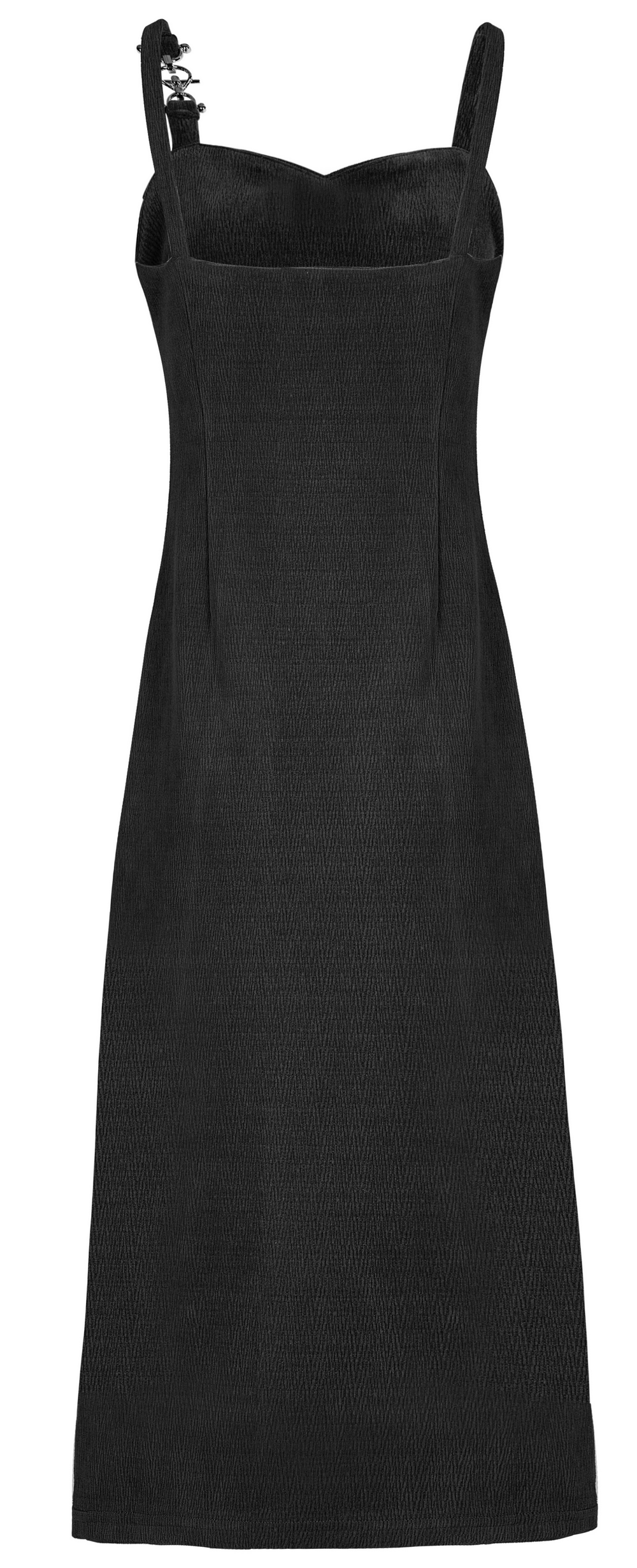 Chic Black Midi Dress with Unique Metal Straps - HARD'N'HEAVY