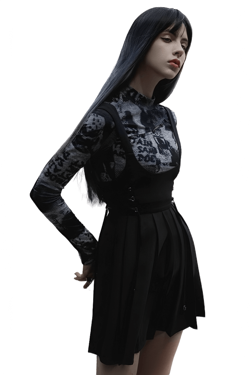 Chic Black Pleated Dress with Unique Strap Design