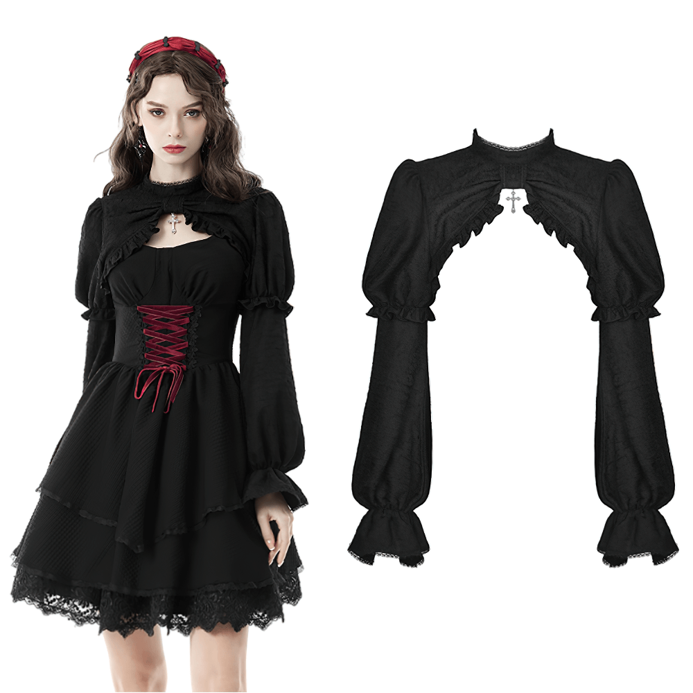 Chic Black Ruffle-Trim Bolero for Evening Elegance