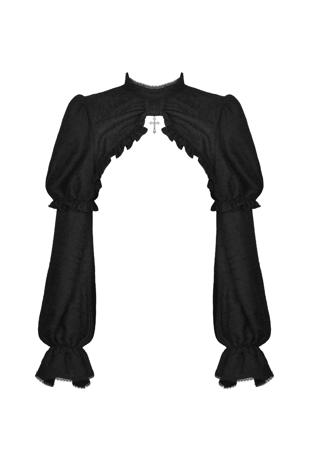 Chic Black Ruffle-Trim Bolero for Evening Elegance