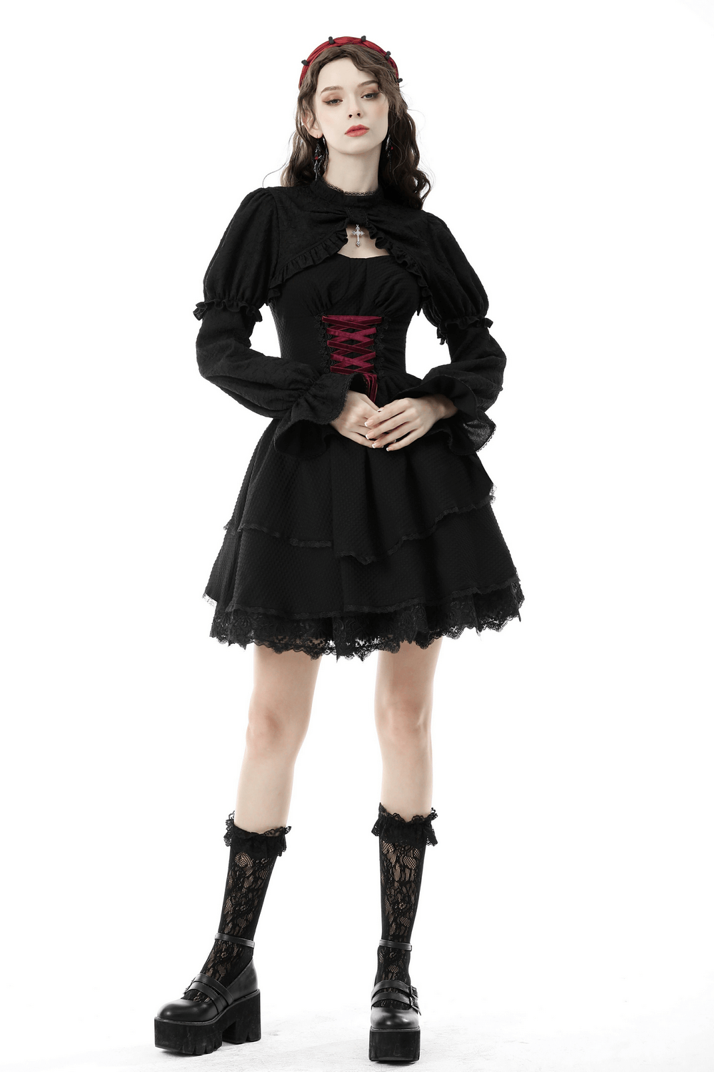 Chic Black Ruffle-Trim Bolero for Evening Elegance