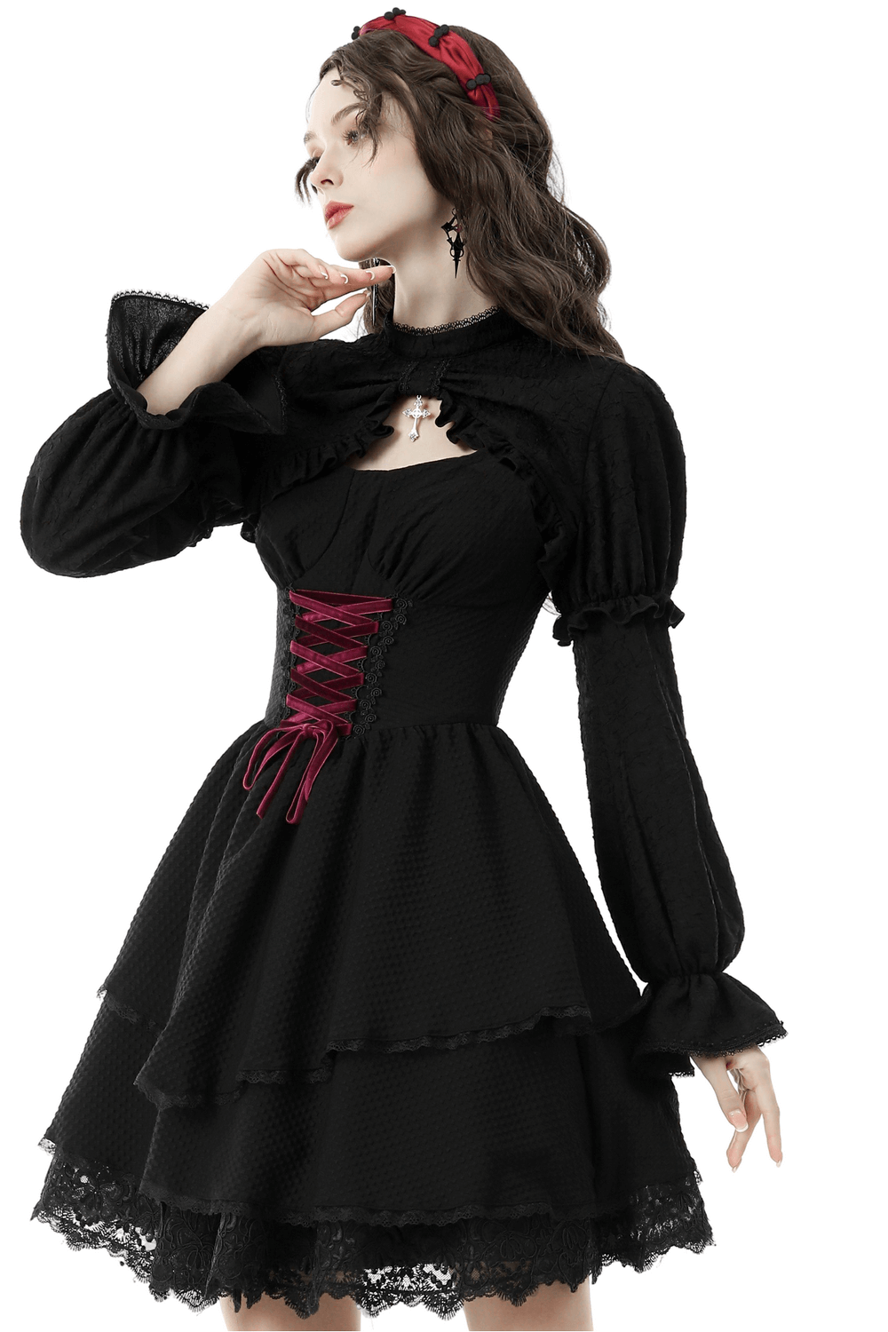 Chic Black Ruffle-Trim Bolero for Evening Elegance