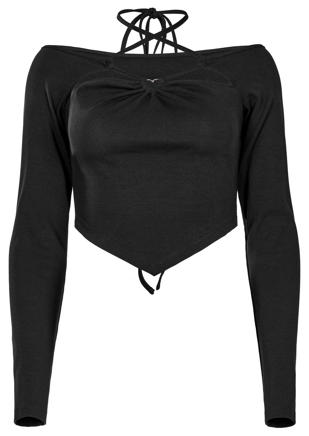 Chic black off-the-shoulder top with sweetheart neckline and long sleeves, perfect for gothic style outfits.