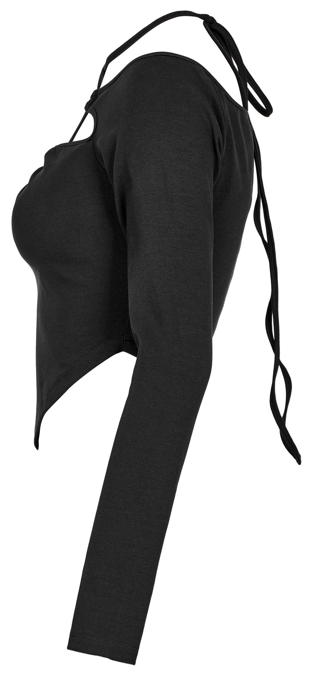 Chic black off-the-shoulder top featuring a sweetheart neckline and long sleeves, perfect for gothic style and special occasions.