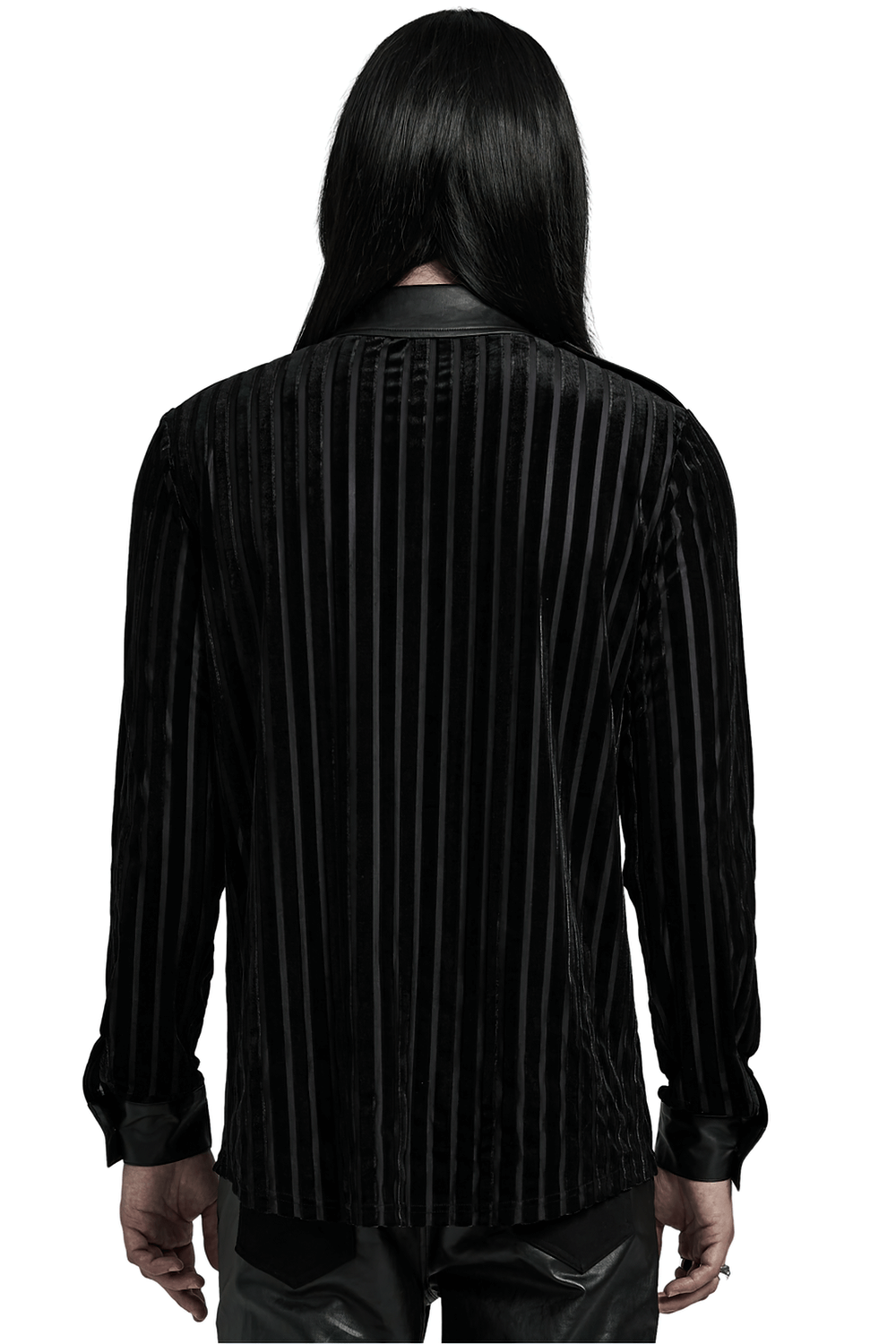 Chic Black Tactical Striped Velvet Men's Shirt