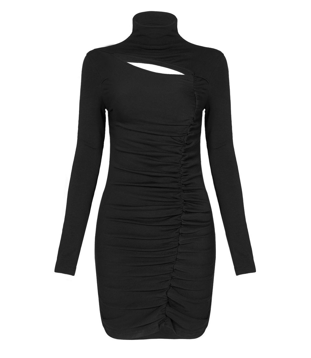 Elegant Ruched Turtleneck A Line Dresses