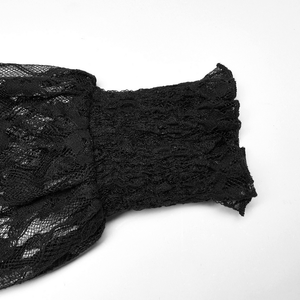 Chic Black Velvet Top with Sheer Lace Sleeves