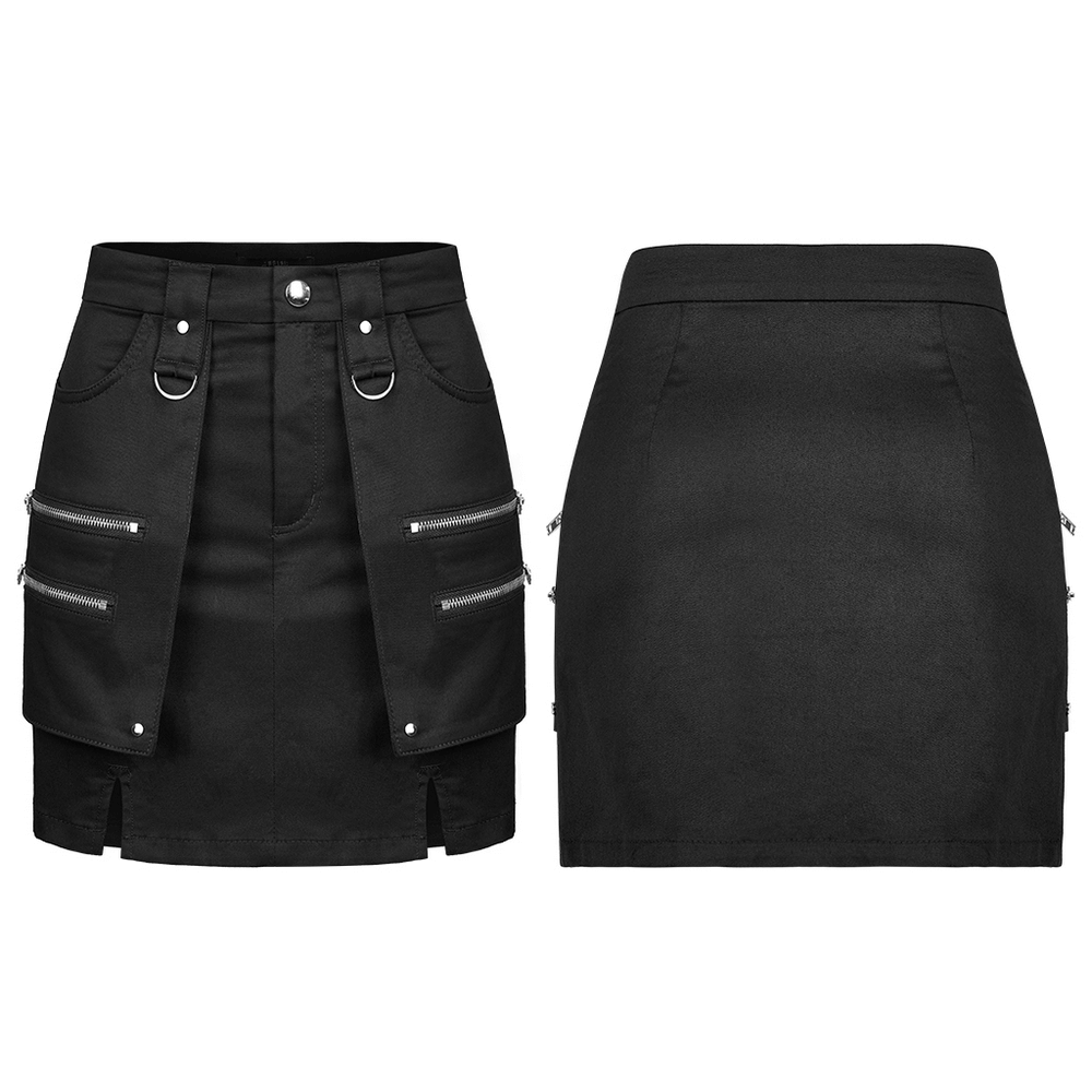 Chic Black Zippered Punk Skirt Mini A Line Cut 8572