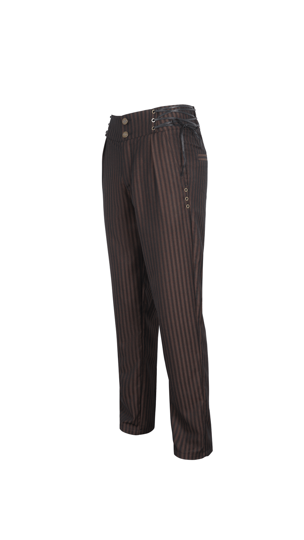 Chic Brown Striped Trousers with Lace-Up Sides
