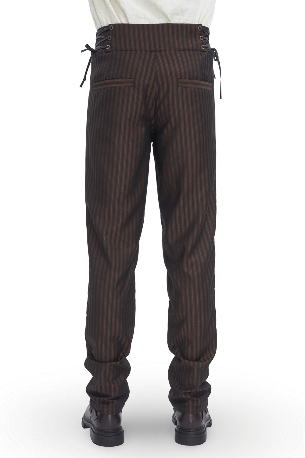 Chic Brown Striped Trousers with Lace-Up Sides