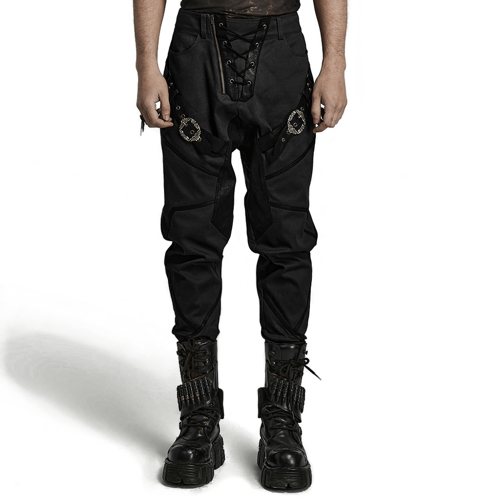 Chic Buckled Harem Cargo Pants with Eyelet Detailing - HARD'N'HEAVY