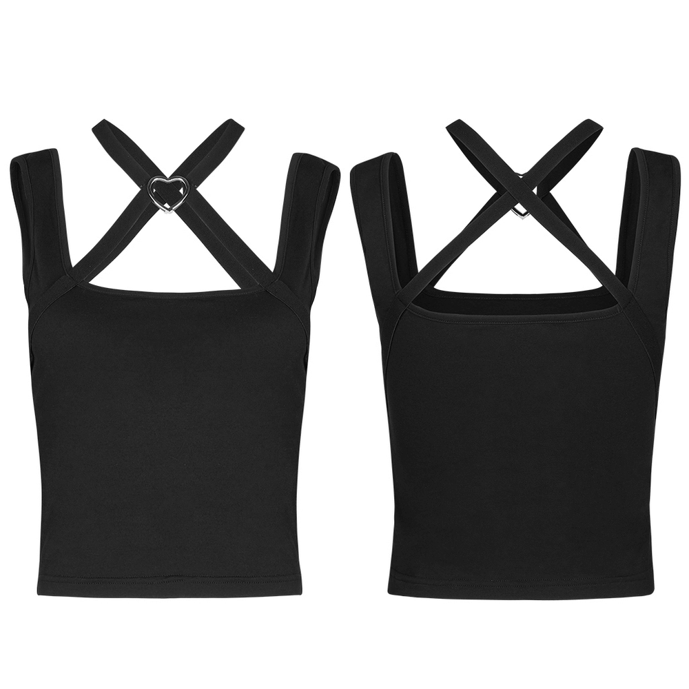 Chic Cross-Strap Halter Top with Heart Detail