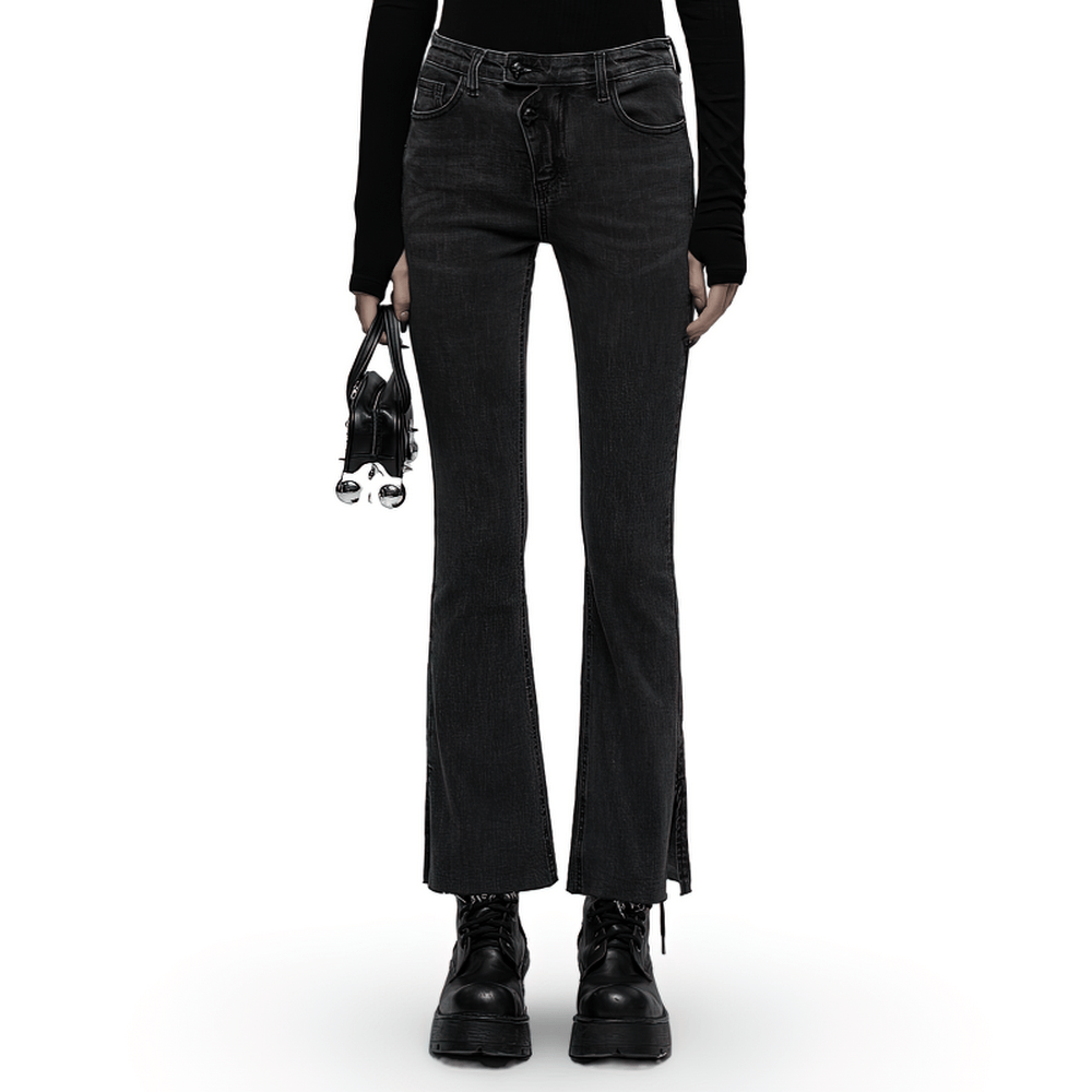 Chic Distressed Flare Jeans with Asymmetric Waist - HARD'N'HEAVY