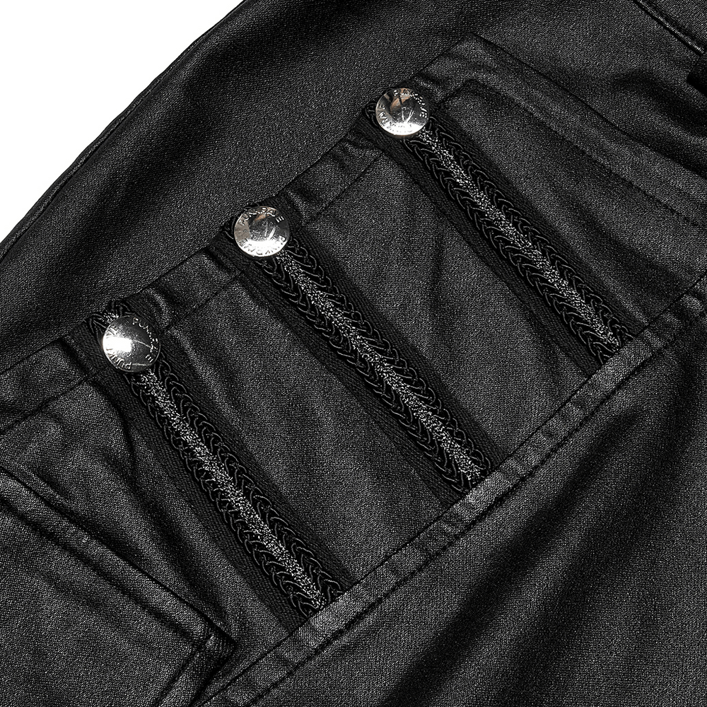 Close-up of zippers and rivets on a chic faux leather skirt for a punk-inspired look.