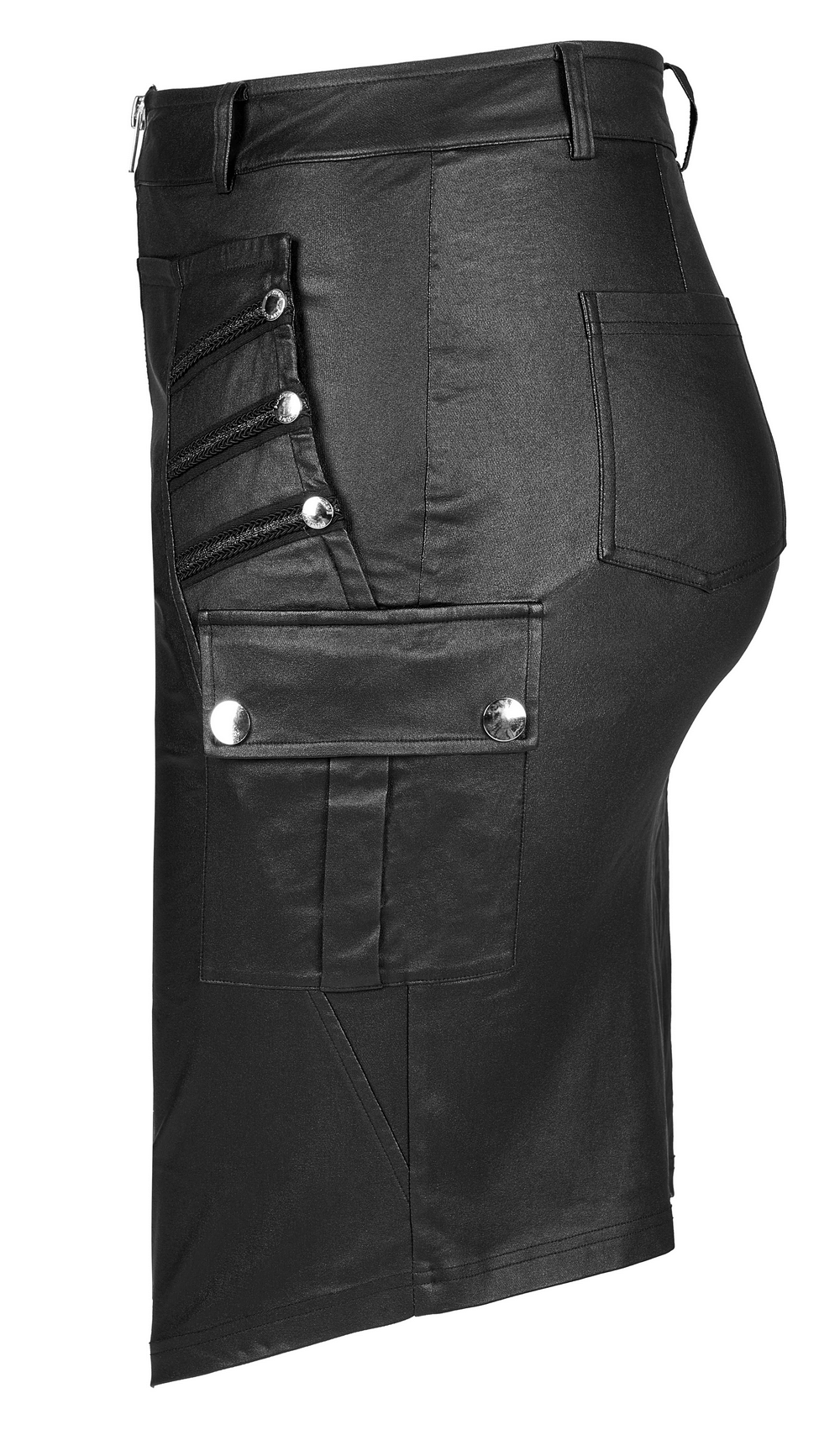 Chic faux leather zippered bodycon skirt with rivet details and side pockets