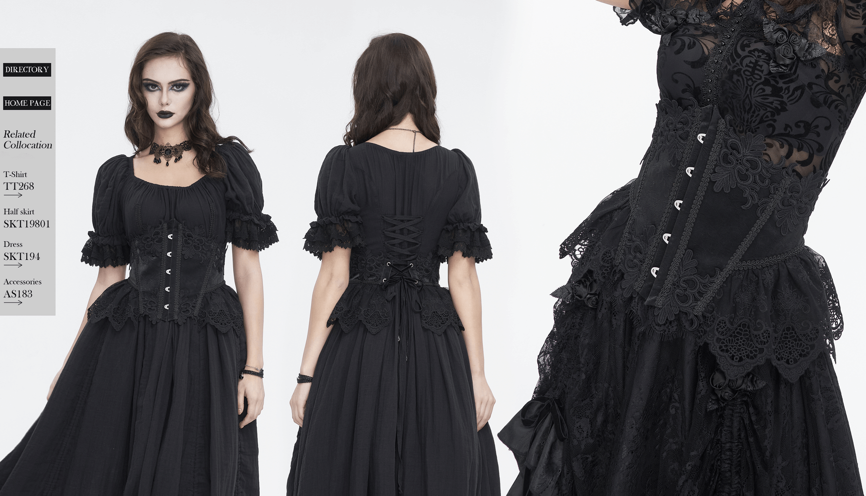 Chic black lace underbust corset with flared trim, showcasing elegant floral embroidery and hook closure.