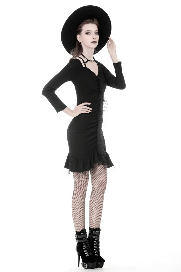 Chic Female Long-Sleeves V-Neck Ruched Mini Dress