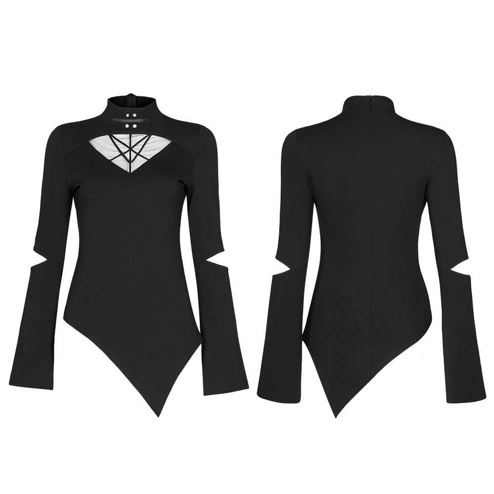 Chic Geometric Mesh Pattern Gothic Long Sleeves Top - HARD'N'HEAVY