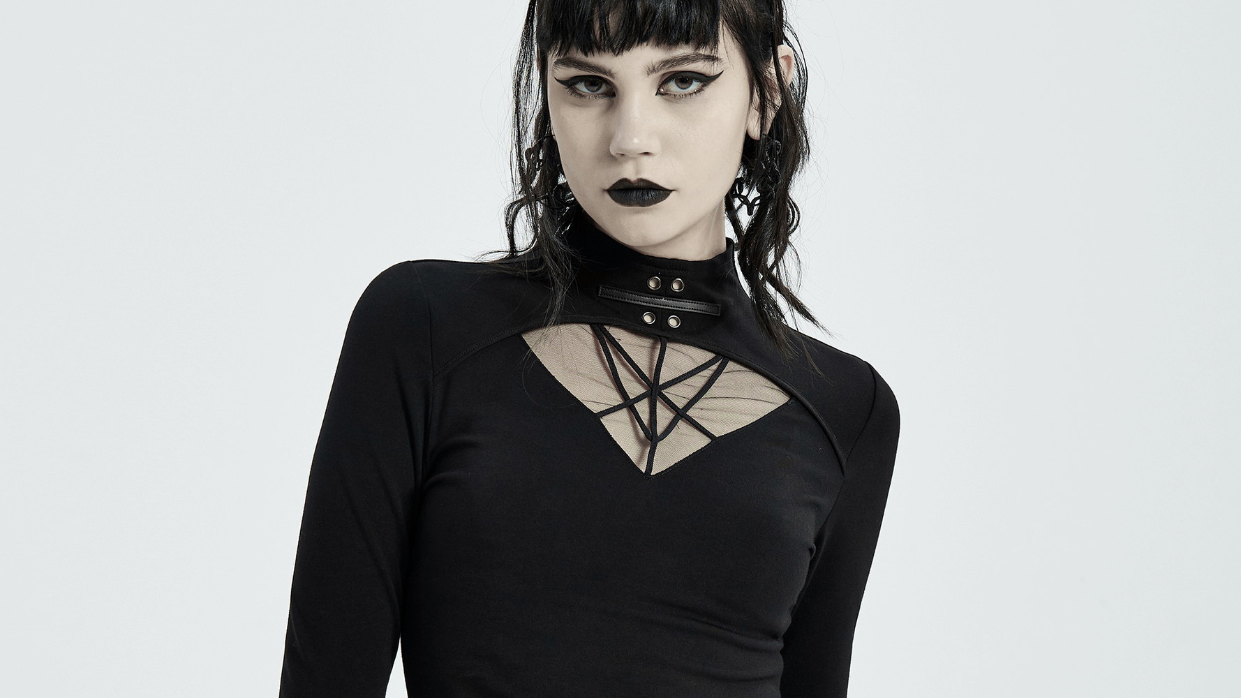 Chic Geometric Mesh Pattern Gothic Long Sleeves Top - HARD'N'HEAVY