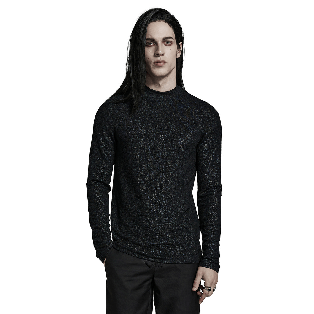 Chic Goth Daily Top in black stretch jersey with mock turtleneck, perfect for stylish gothic fashion.