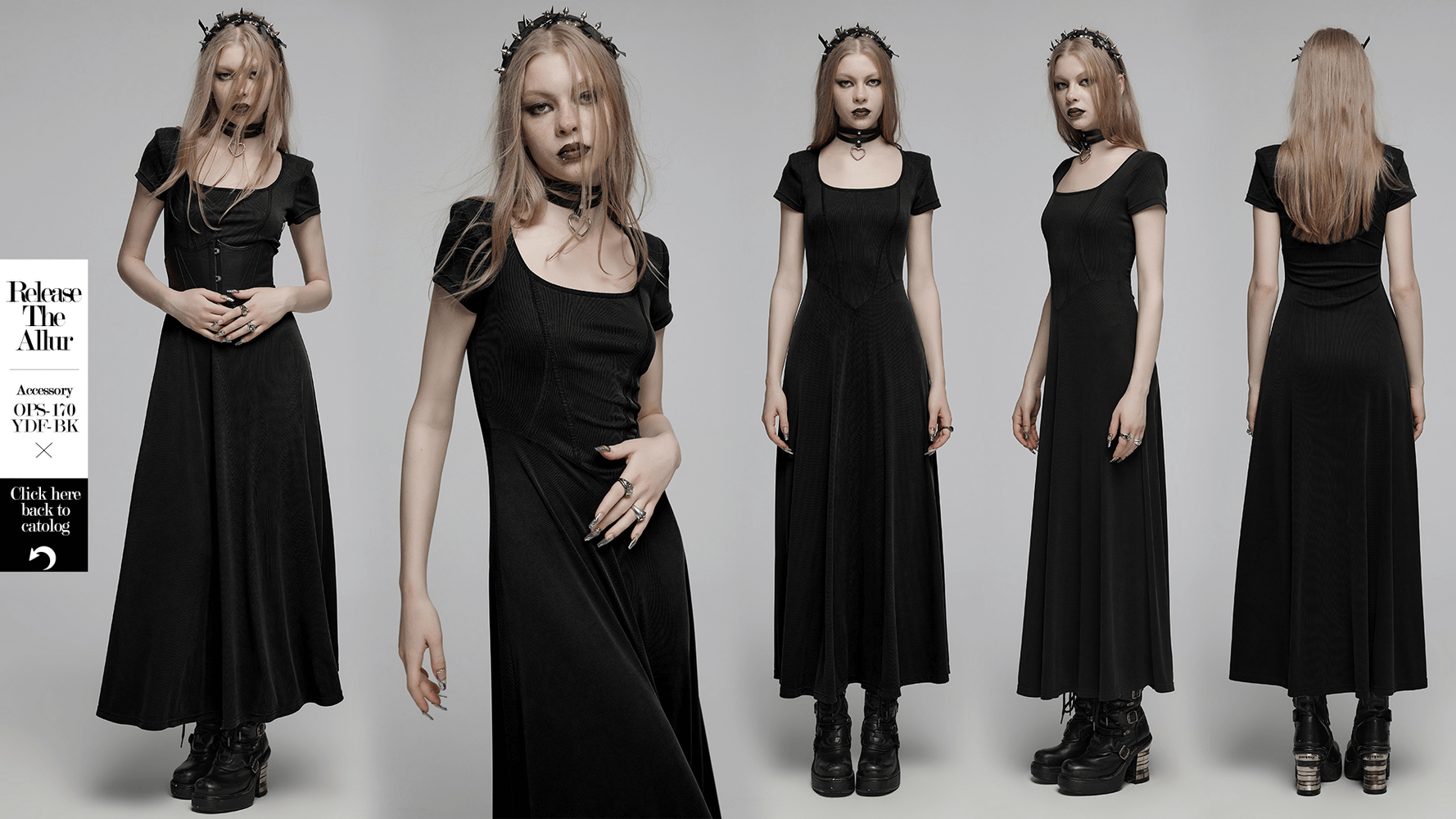 Chic Gothic Black A-Line Full-Length Evening Dress