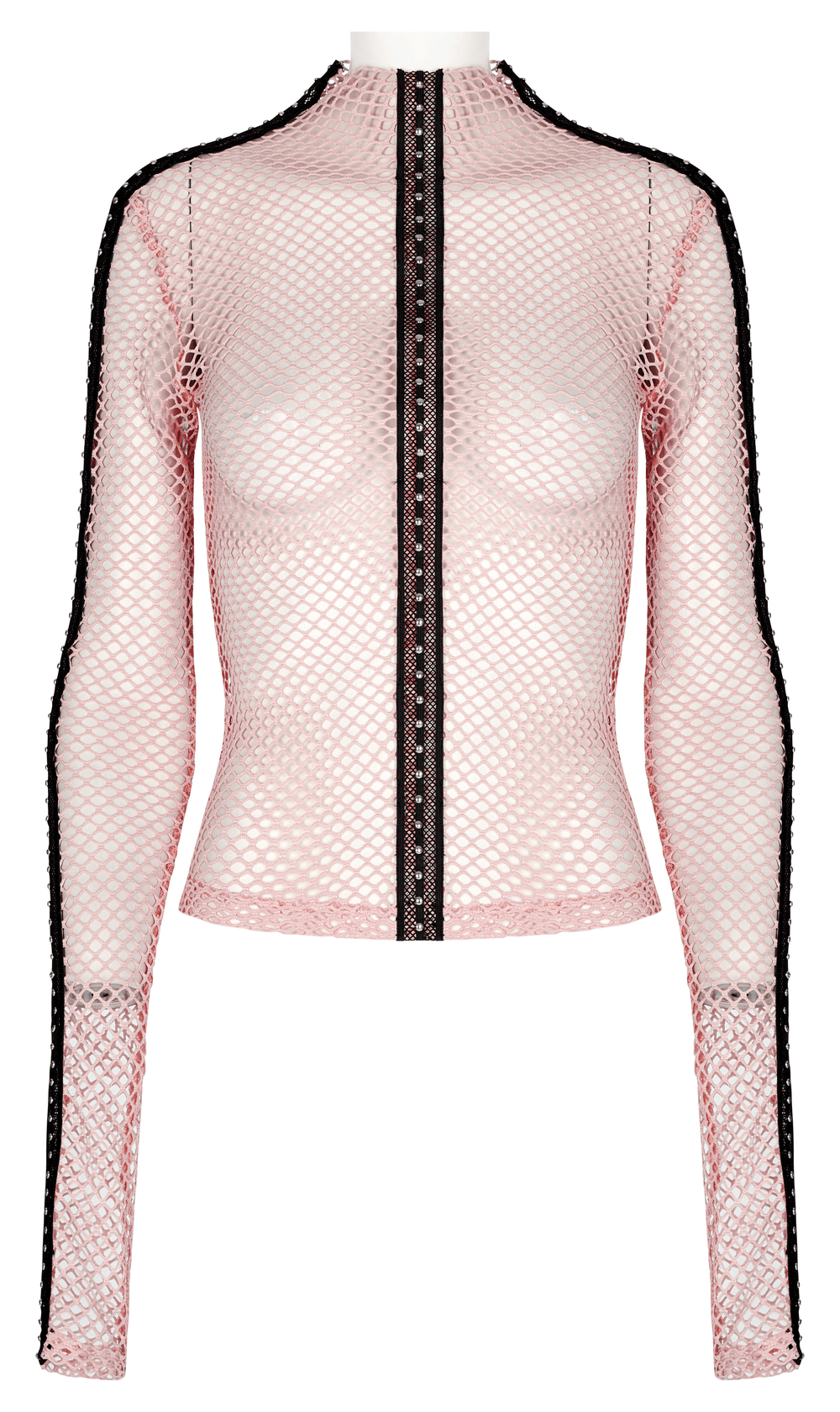 Chic Gothic Fishnet Top in pink and black, featuring stretchy mesh and unique webbing for a punk-inspired look.