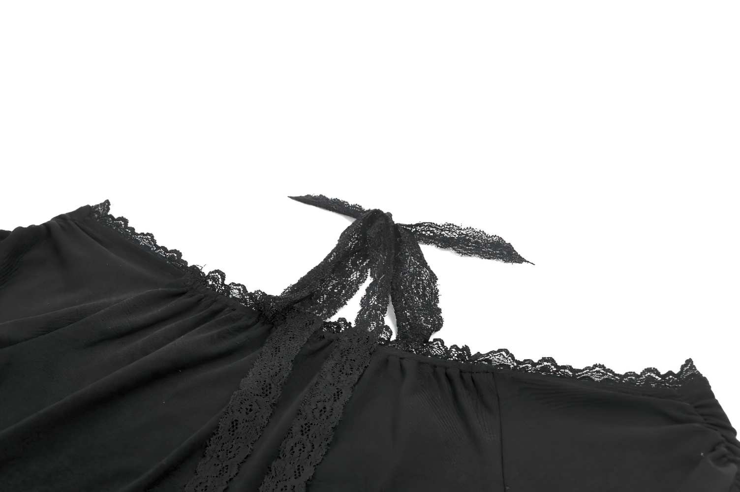 Chic Gothic Lace Halter Off Shoulder Crop Top with Charm showcasing intricate lace details and bow tie.