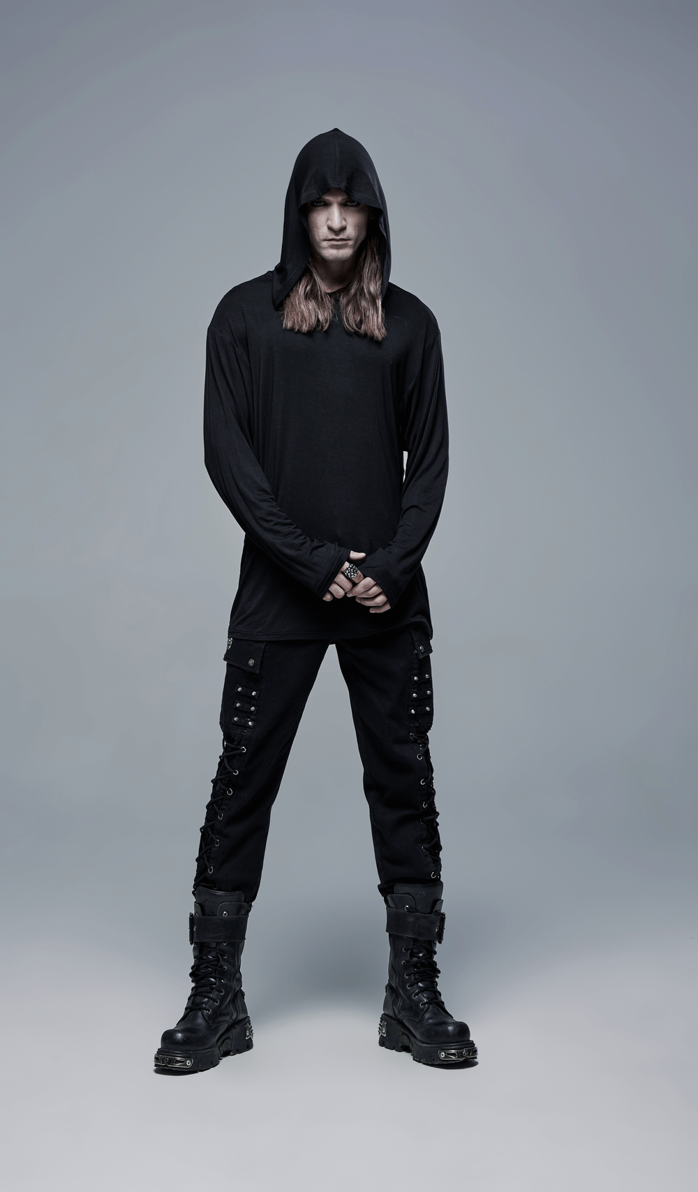 Chic Gothic Loose Male Hoodie with Mesh Overlay - HARD'N'HEAVY