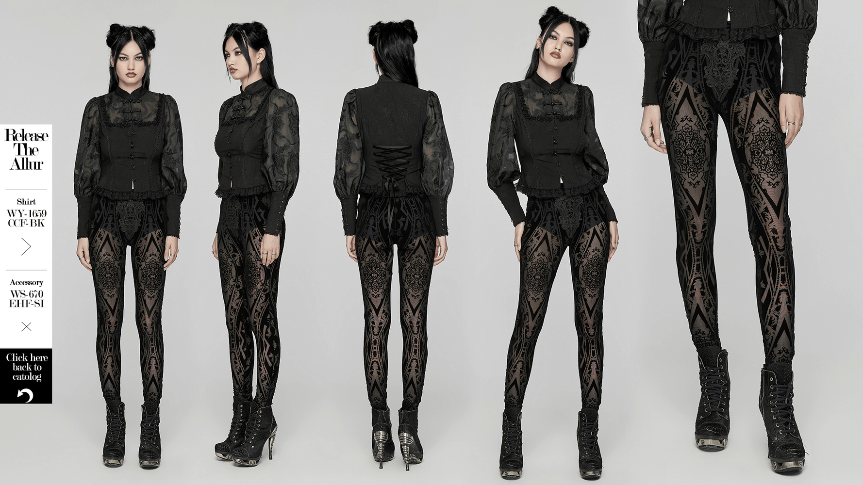 Chic Gothic Patterned Mesh Leggings and Flocked Detailing