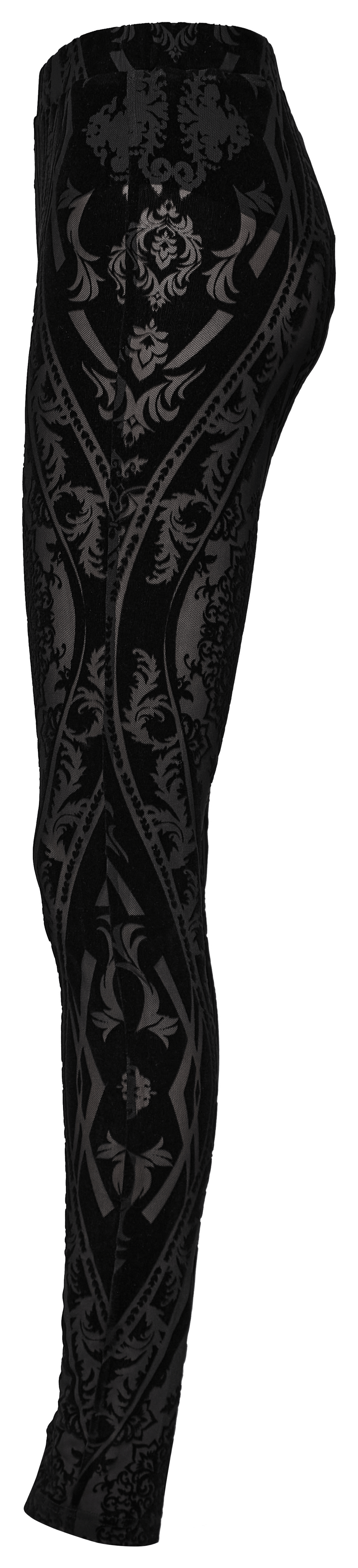 Chic Gothic Patterned Mesh Leggings and Flocked Detailing