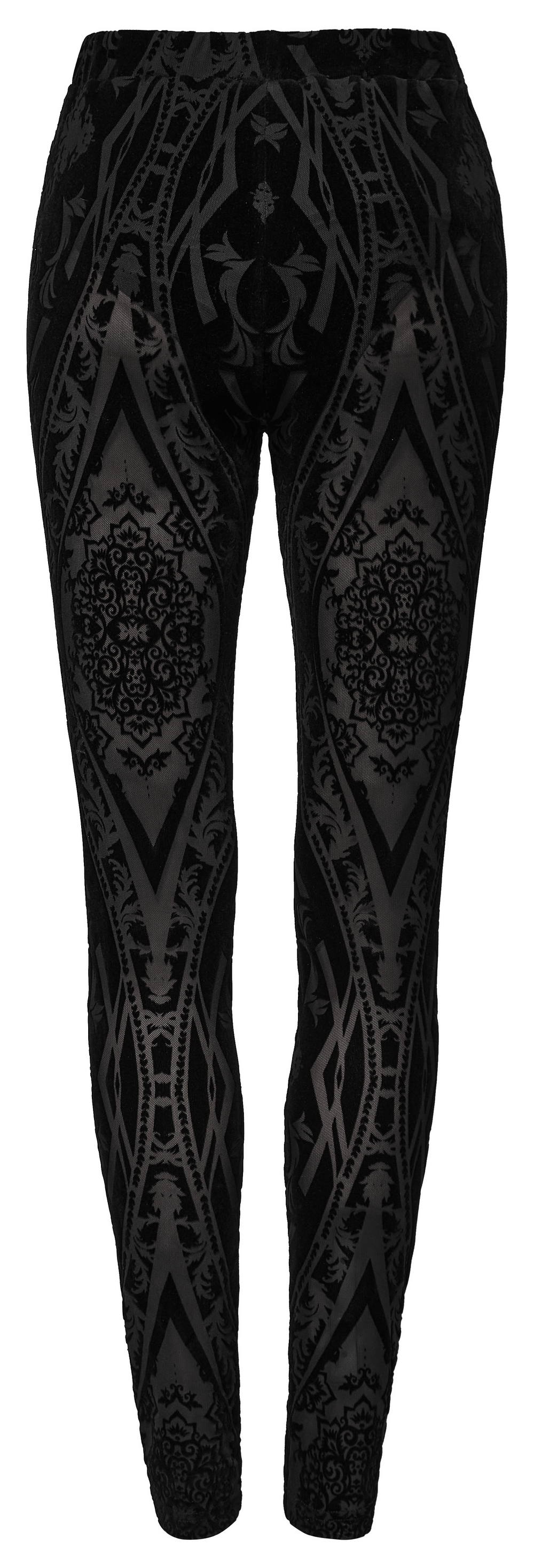 Chic Gothic Patterned Mesh Leggings and Flocked Detailing