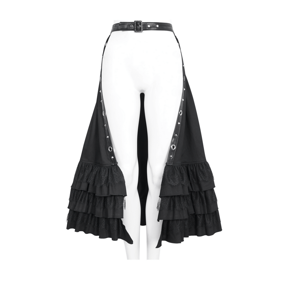 Chic Gothic Punk Open Front Ruffle Hem Half Skirt