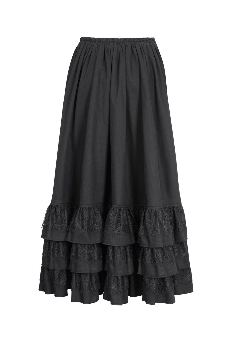 Chic black gothic punk half skirt with ruffle hem and buckle belt closure, perfect for stylish outfits.