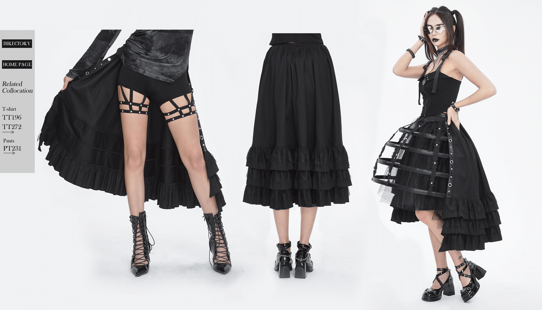 Chic Gothic Punk Open Front Ruffle Hem Half Skirt