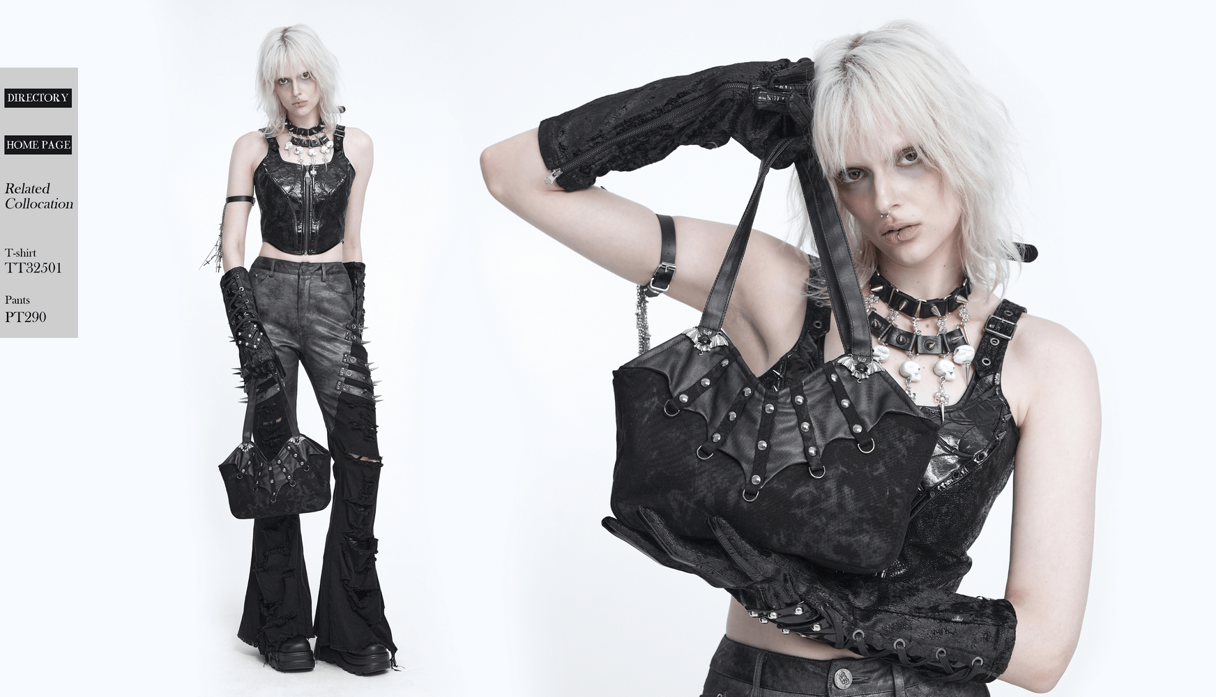 Schicke Gothic-Schultertasche mit nietenbesetzten Fledermausflügel-Details